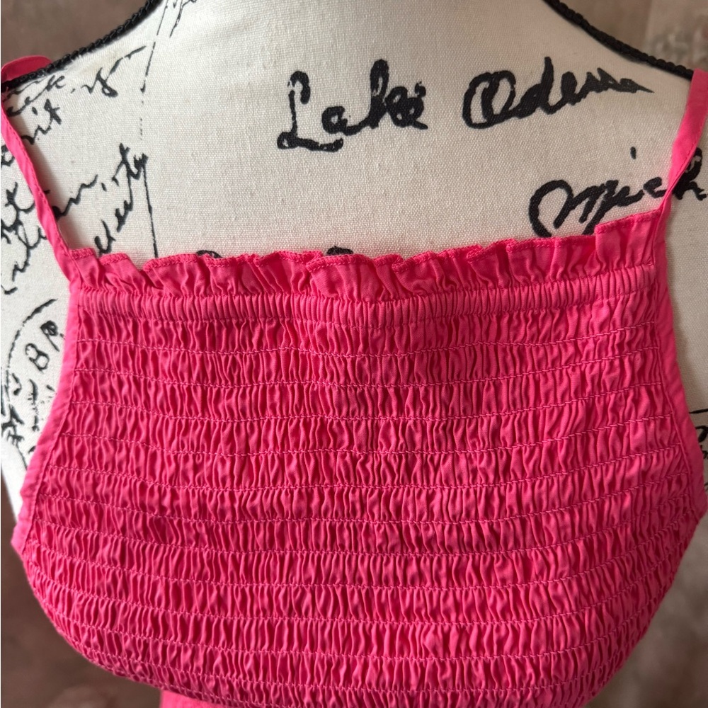 FREE PEOPLE IYLA SMOCKED SLEEVELESS MINI DRESS HOT PINK SP - Picture 7 of 7
